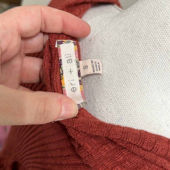 Anthropologie Eri+Ali Scoop Neck Burnt Orange Cuffed Sleeves Fringe Sweater sz S - Picture 6 of 7